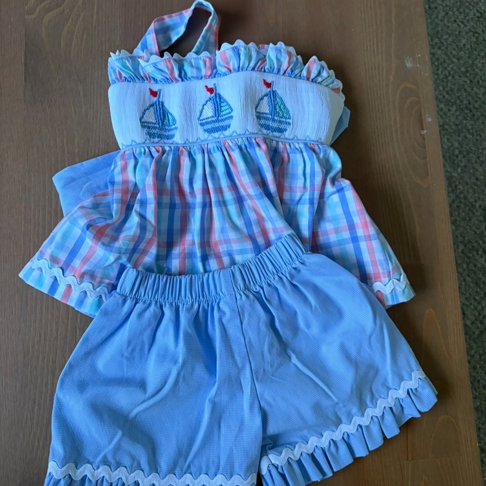 Stitchy Fish Smocked Sailboat Set 12/18